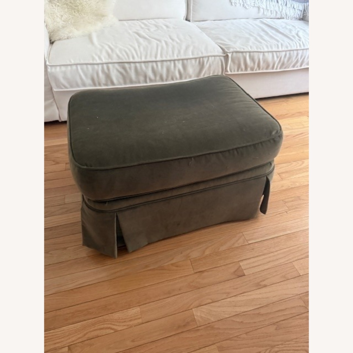 Ethan Allen Green Velvet Armchair and Footstool - image-2