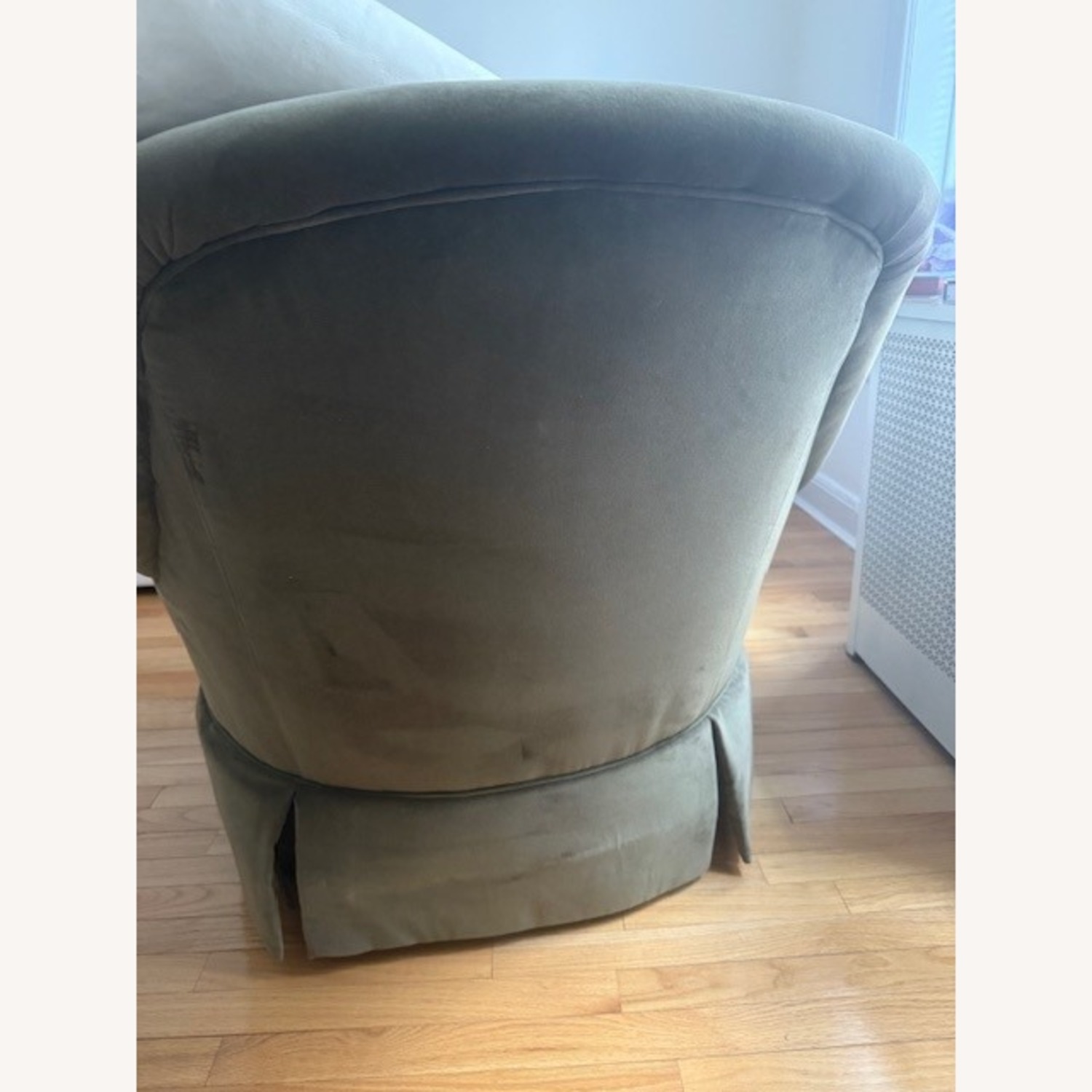 Ethan Allen Green Velvet Armchair and Footstool - image-4