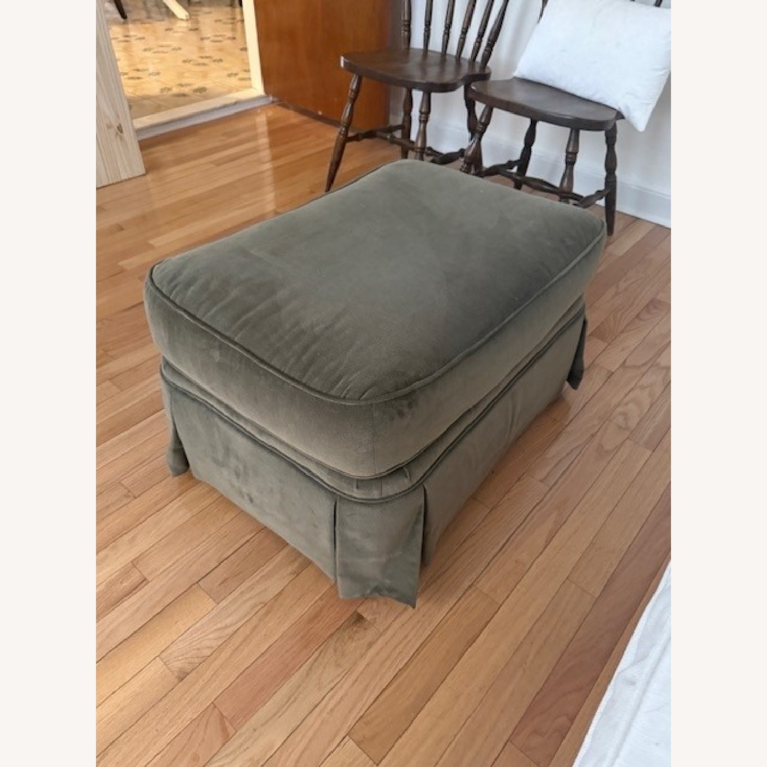 Ethan Allen Green Velvet Armchair and Footstool - image-5