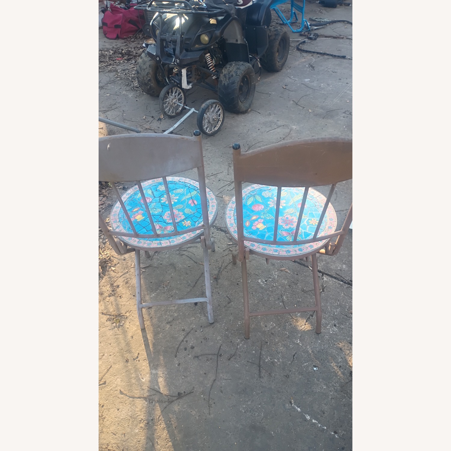 Vintage Mosaic Iron and Porcelain Chair Set 1970s  - image-5