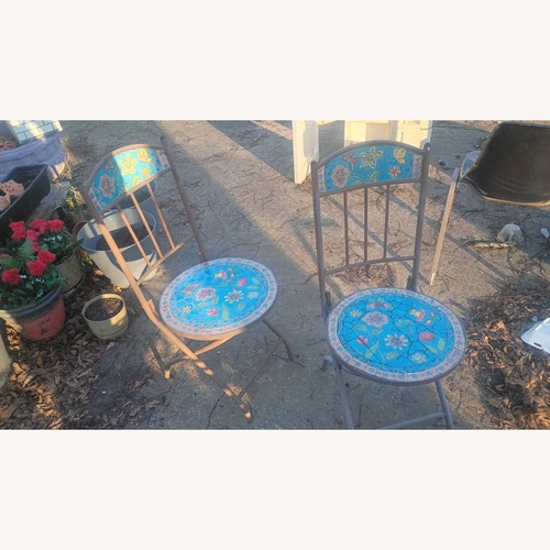 Used Vintage Mosaic Iron and Porcelain Chair Set 1970s  for sale on AptDeco