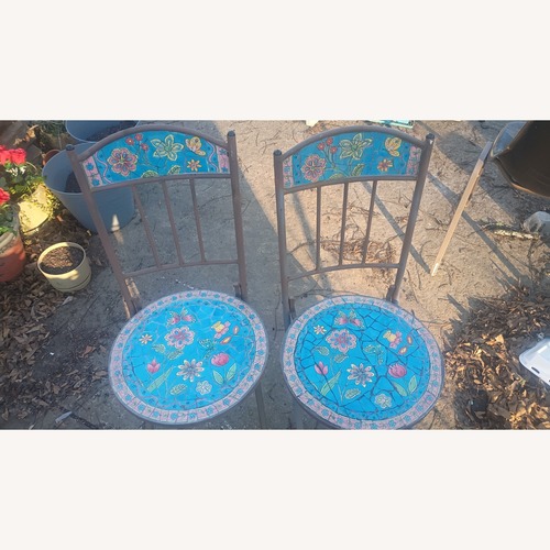 Used Vintage Mosaic Iron and Porcelain Chair Set 1970s  for sale on AptDeco