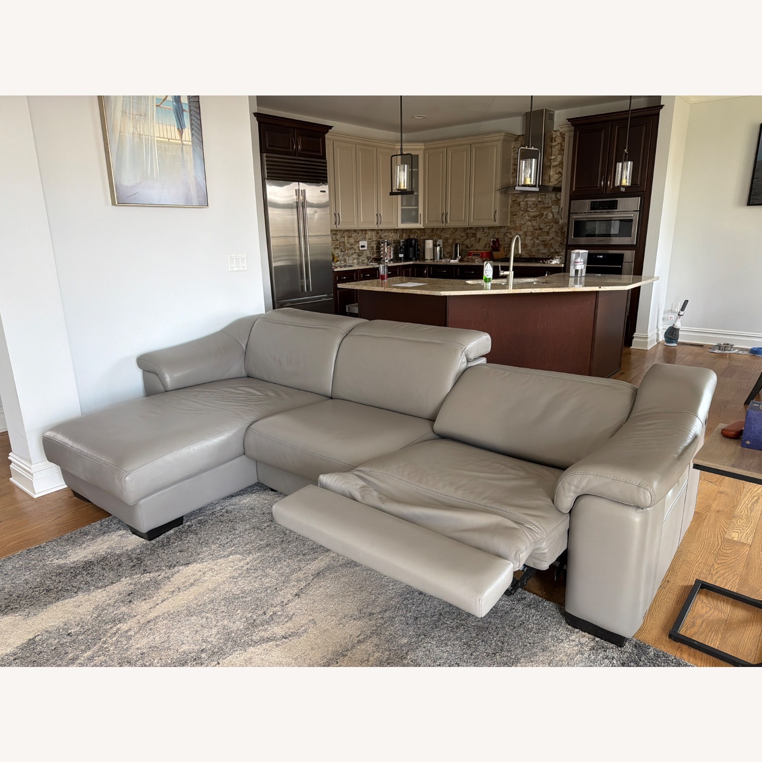 Light Gray Leather 3+ Piece Sectional - image-2