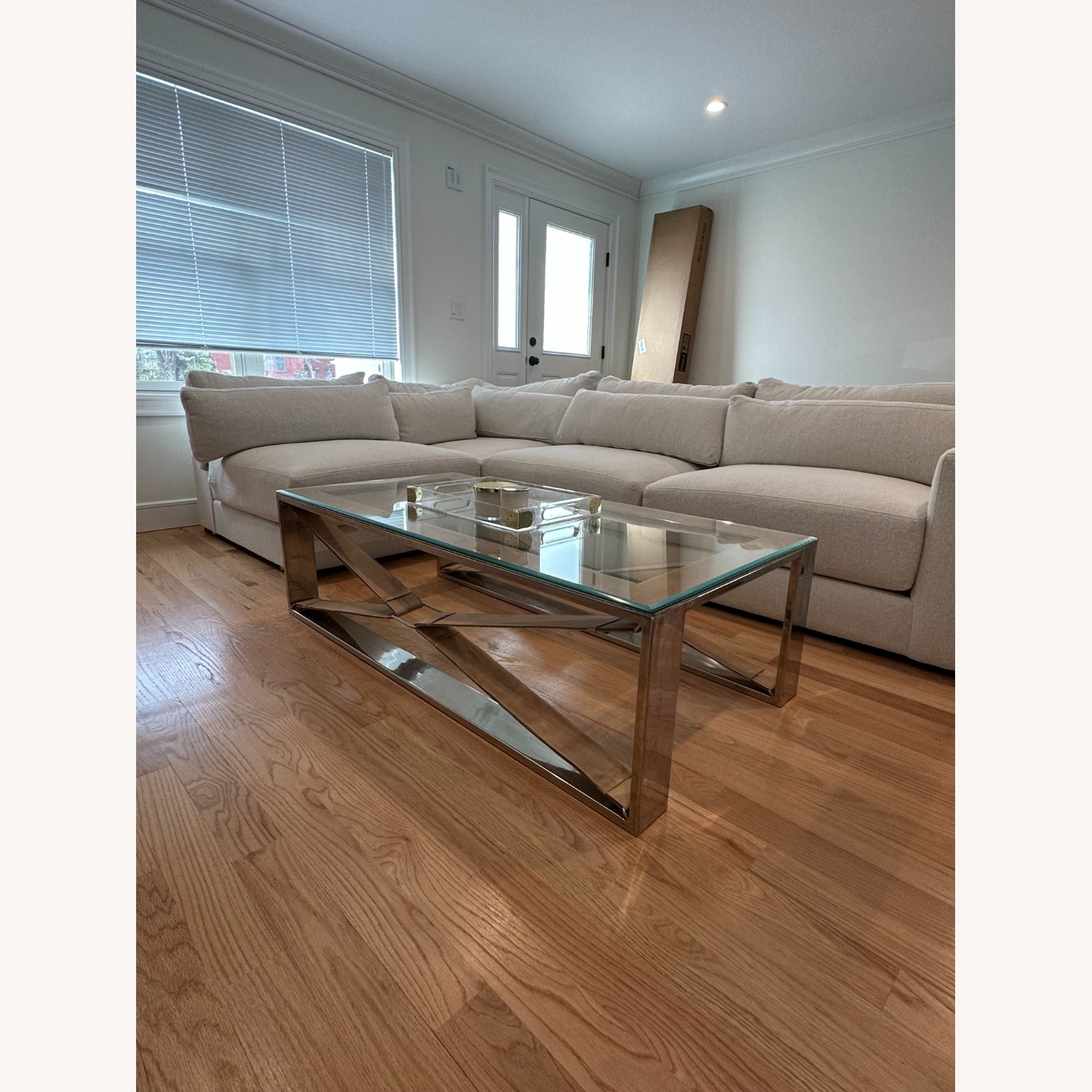 Light Brown Glass Coffee Table - image-3