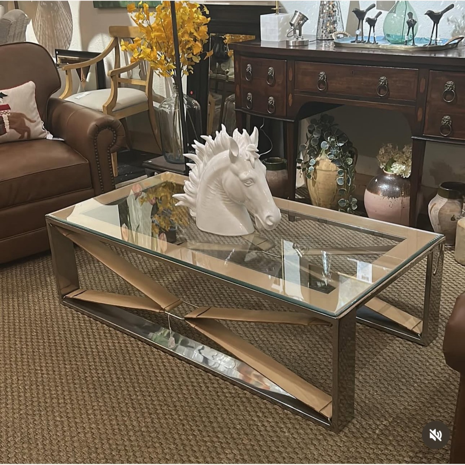 Light Brown Glass Coffee Table - image-1