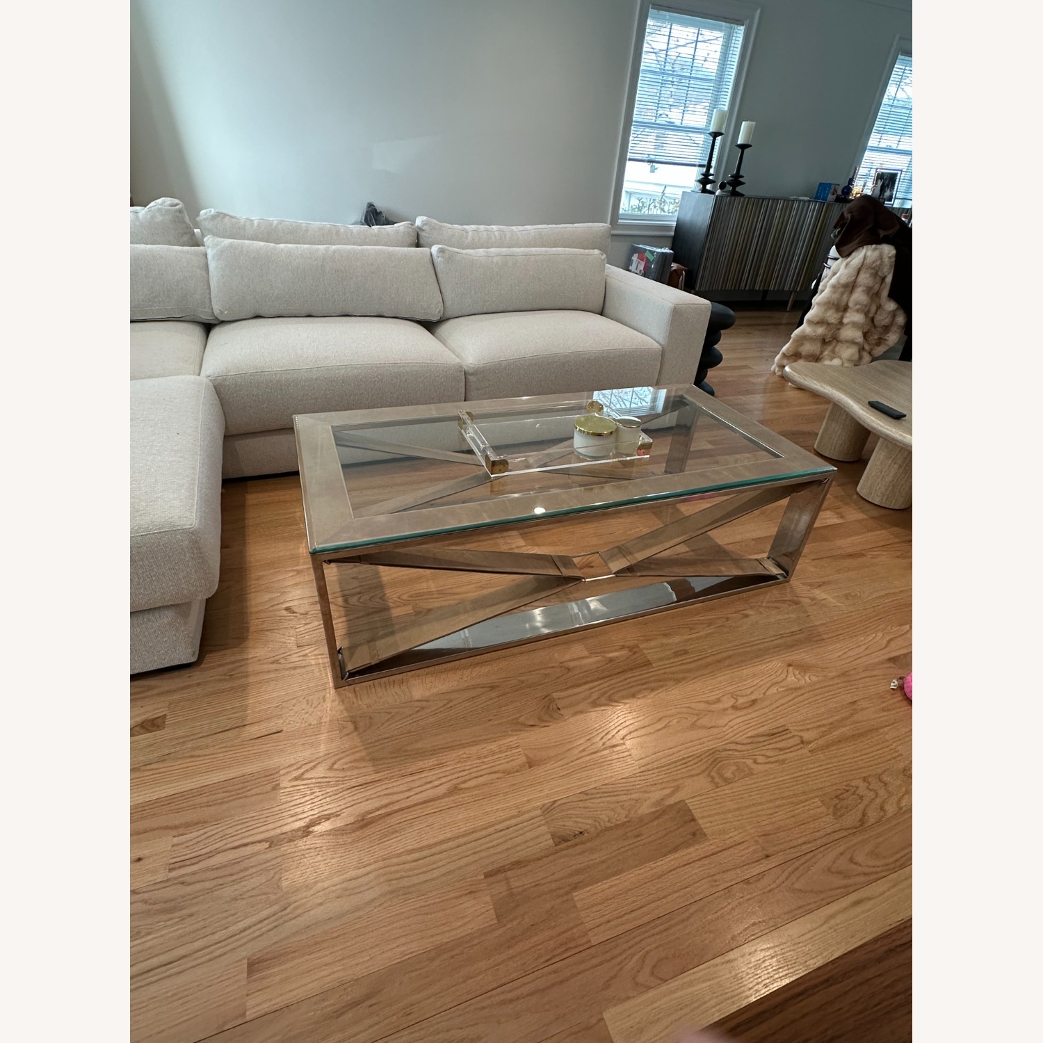 Light Brown Glass Coffee Table - image-2