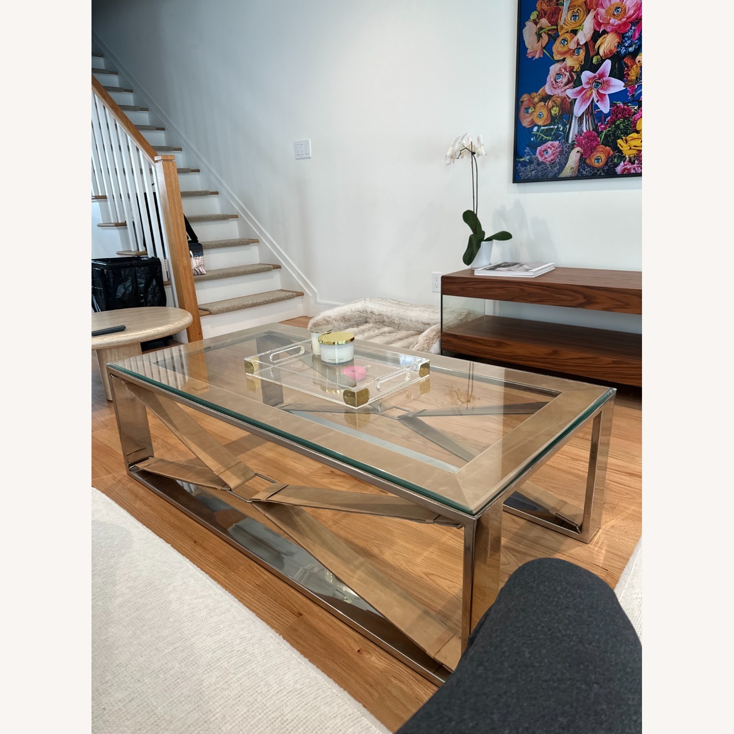 Light Brown Glass Coffee Table - image-4