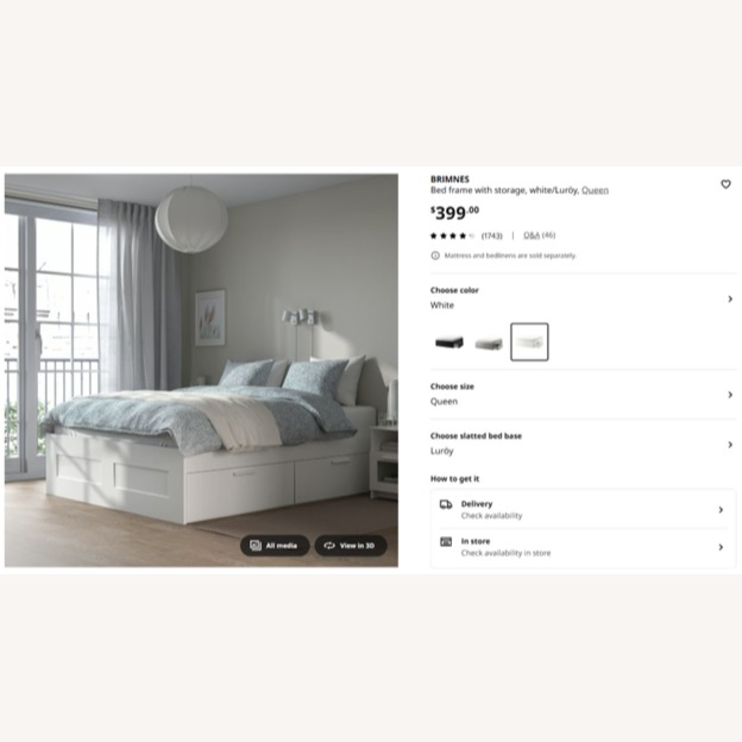 IKEA Brimnes White Wood Queen Bed - image-1