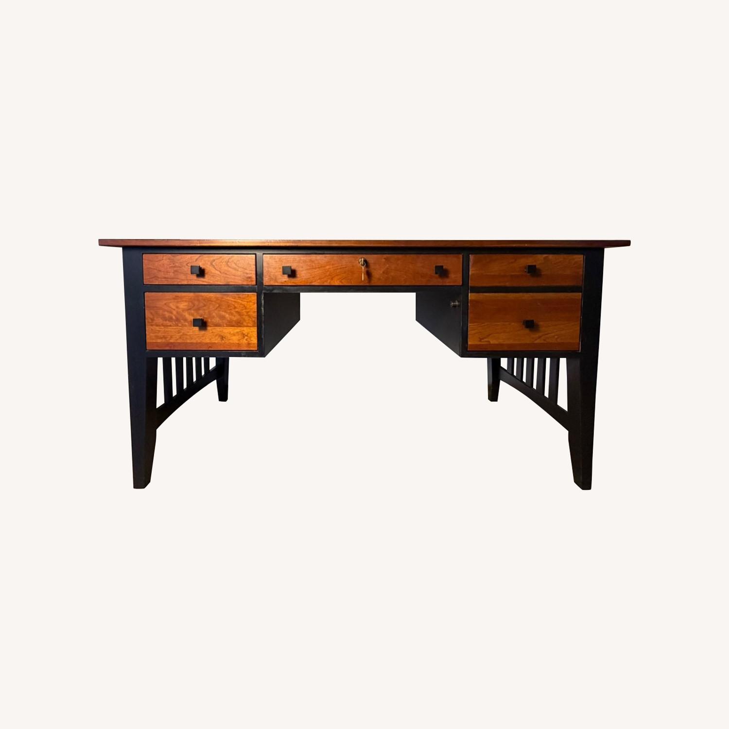 Ethan Allen Dark Brown Wood Desk - AptDeco