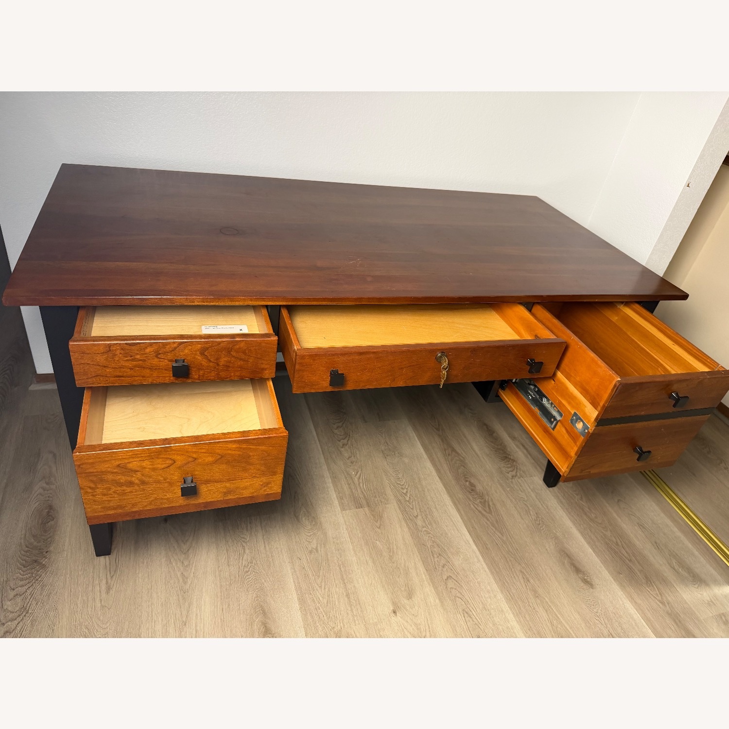 Ethan Allen Dark Brown Wood Desk - image-6