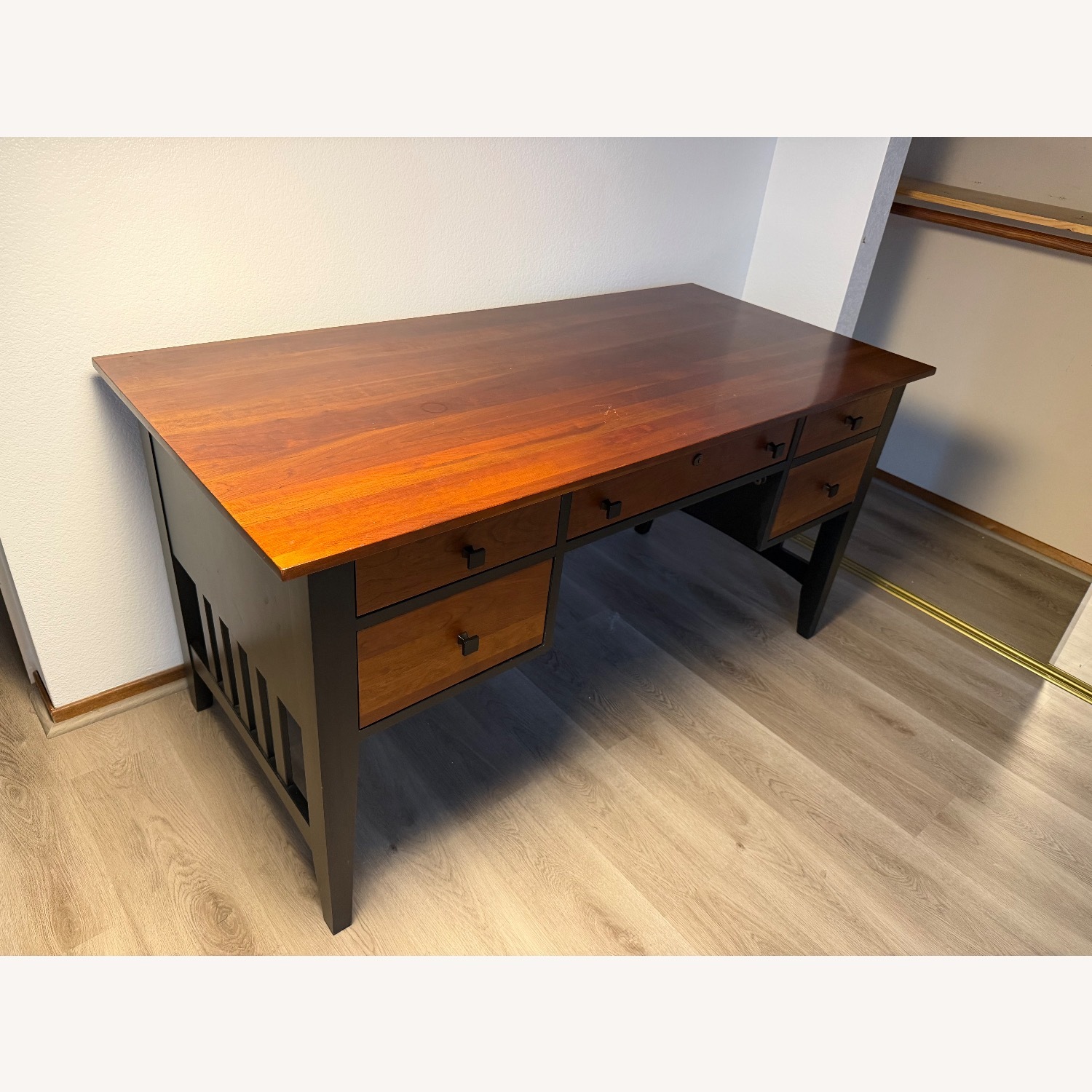 Ethan Allen Dark Brown Wood Desk - image-1