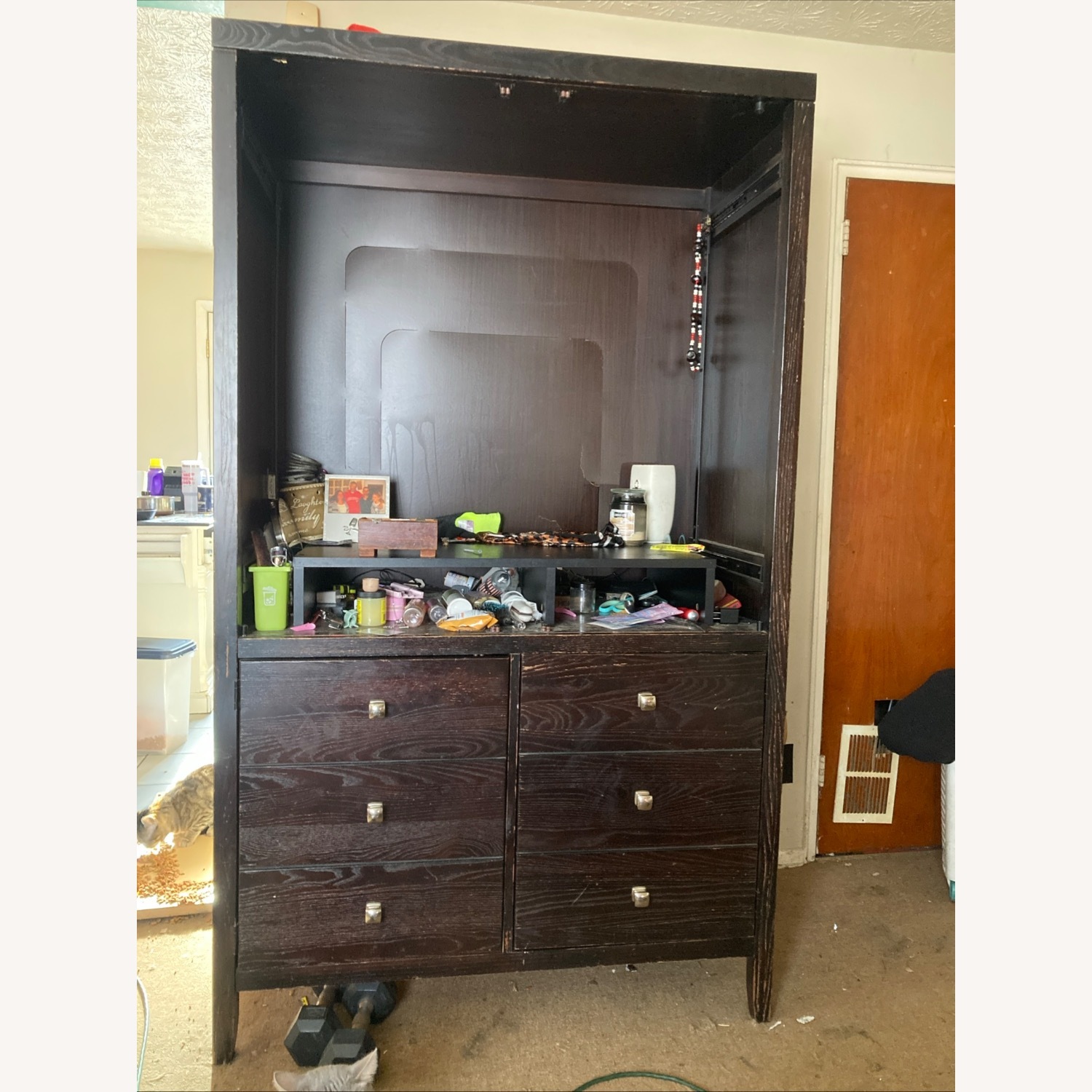 Dark Brown Wood Armoire - image-1