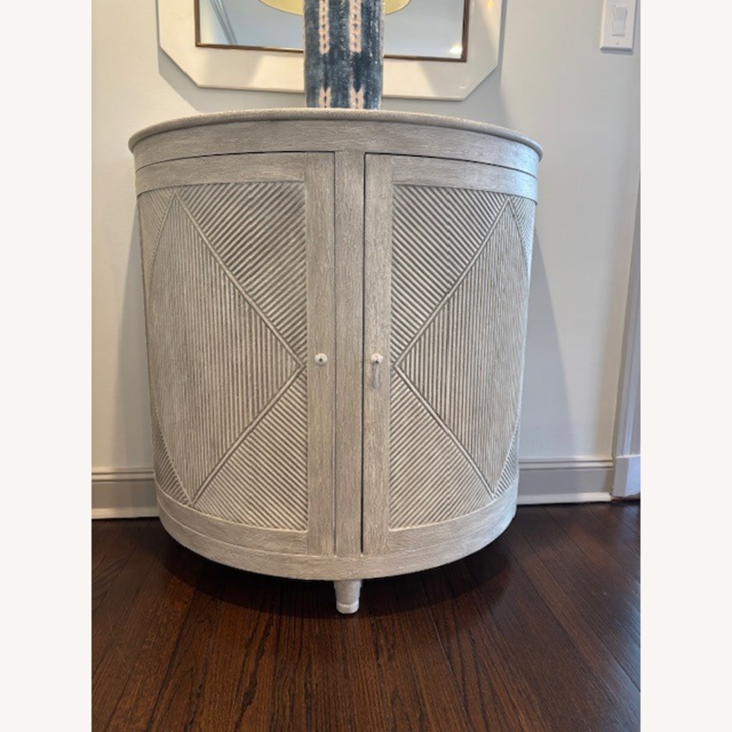 Light Gray Wood Demilune Cabinet - image-1