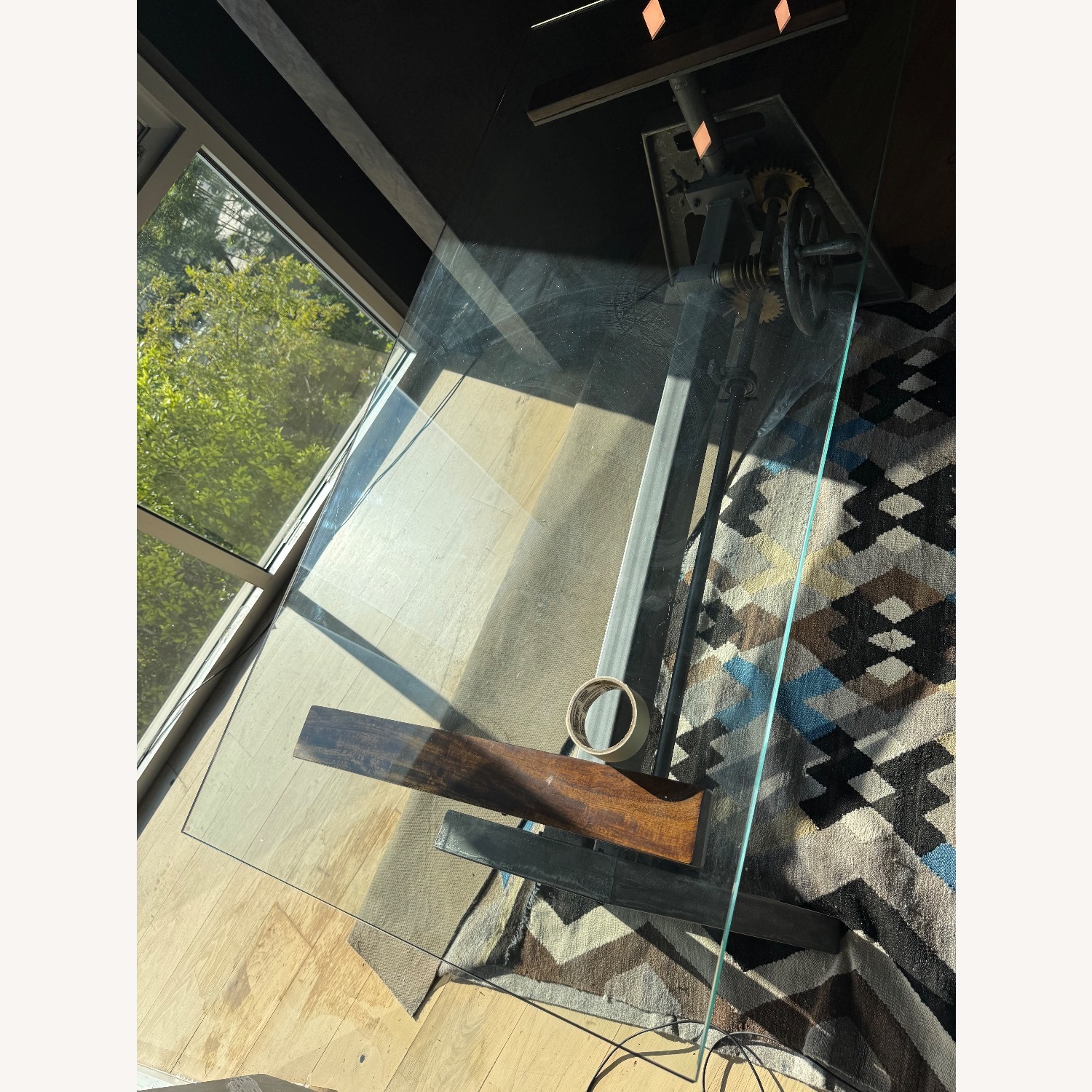 Rare Industrial Lift-Base Desk with Glass Top - image-4