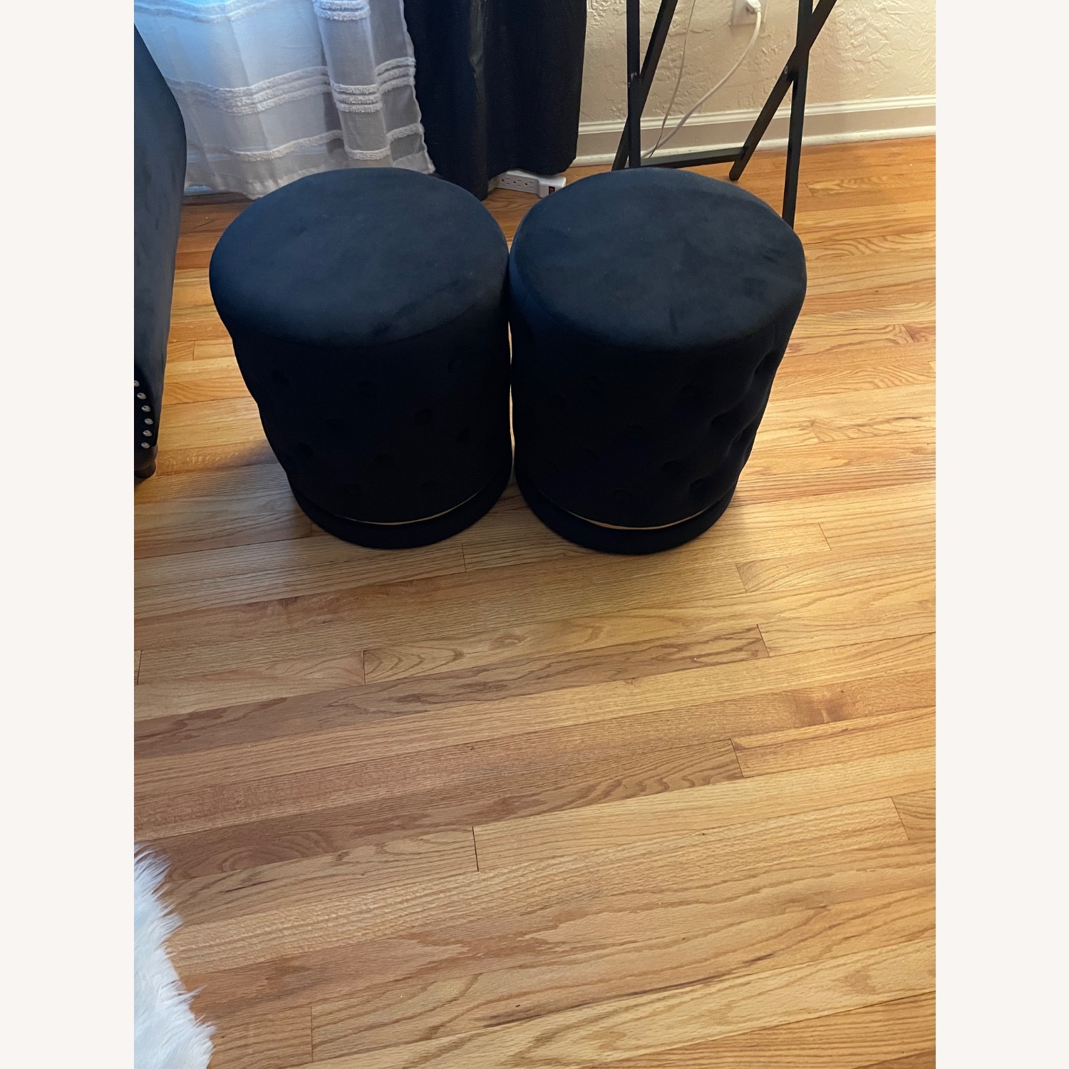 Vintage/Antique Black Velvet Ottoman - image-1