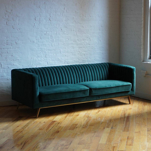 Used Modern Art Deco Sofa in Evergreen Velvet for sale on AptDeco
