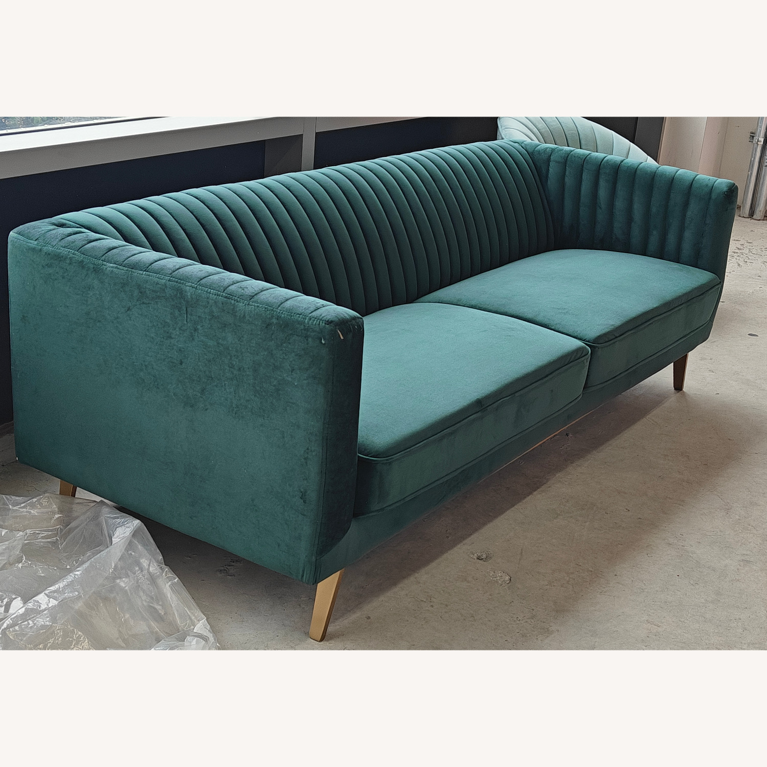 Modern Art Deco Sofa in Evergreen Velvet - image-2