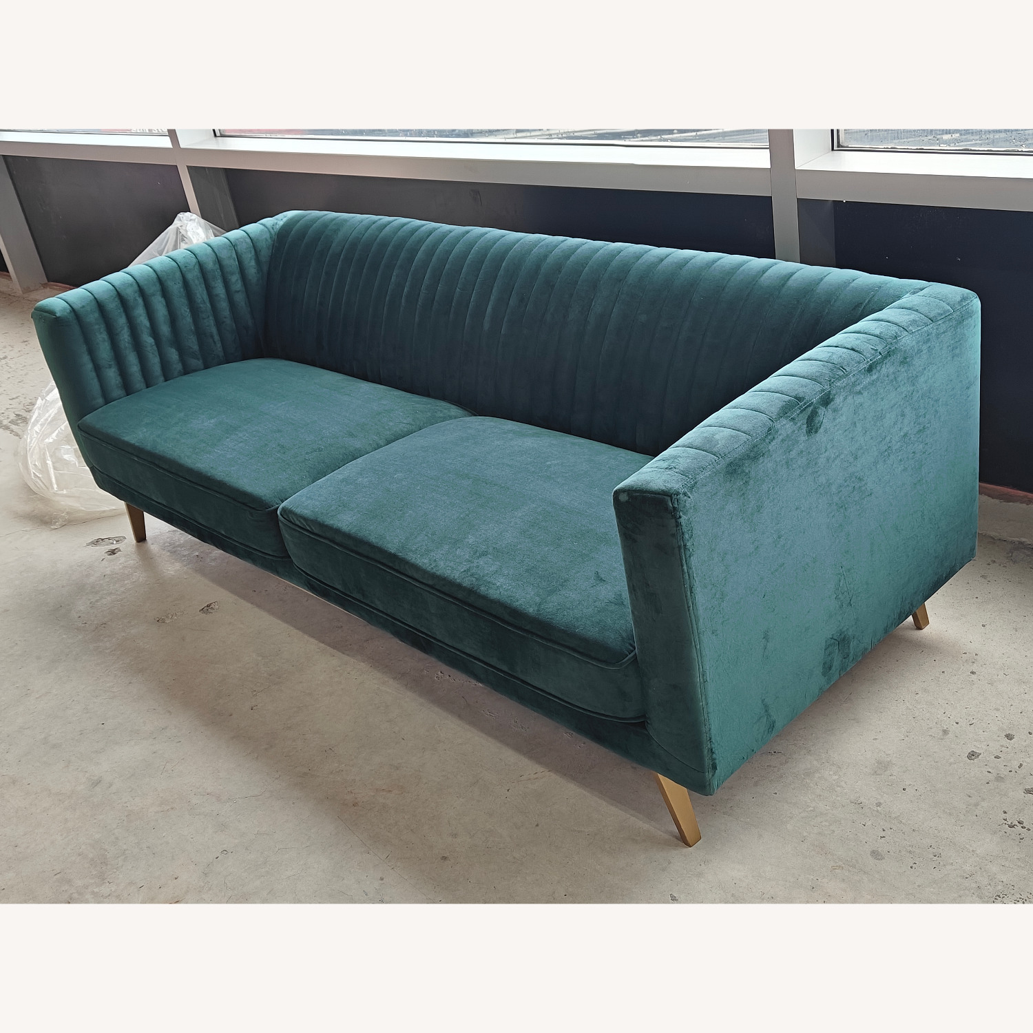 Modern Art Deco Sofa in Evergreen Velvet - image-3