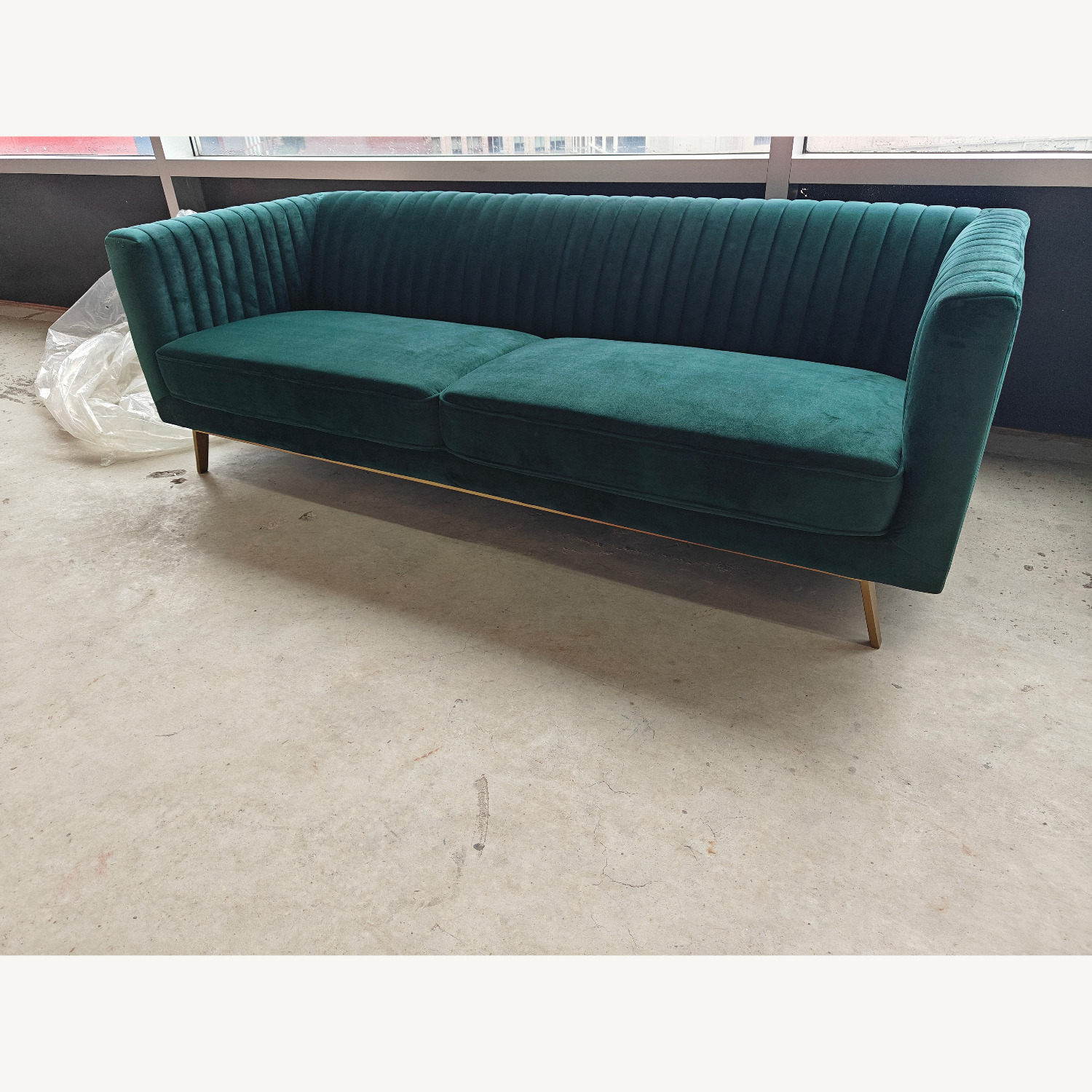 Modern Art Deco Sofa in Evergreen Velvet - image-4