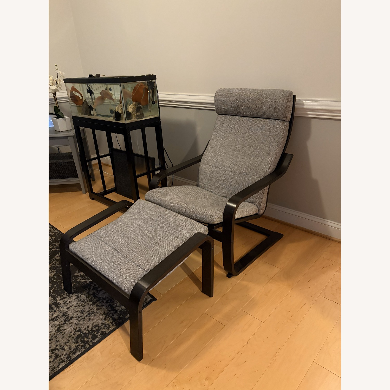 IKEA Poang Light Gray Recliner + Ottoman  - image-1