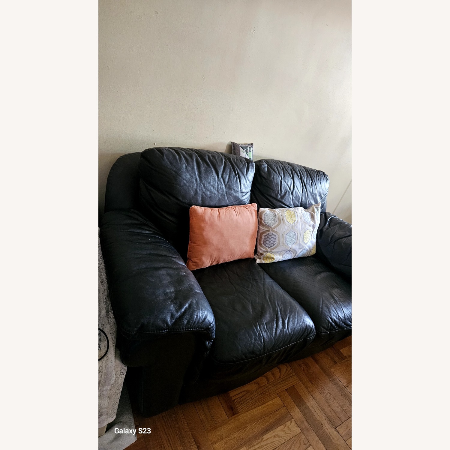 Vintage/Antique Black Leather Loveseat - image-1