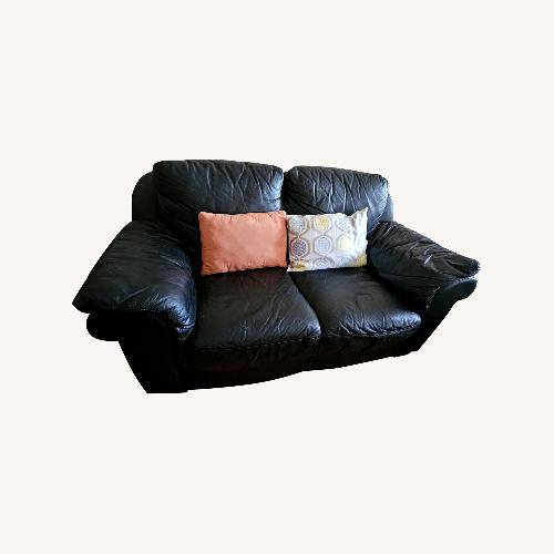 Used Vintage/Antique Black Leather Loveseat for sale on AptDeco