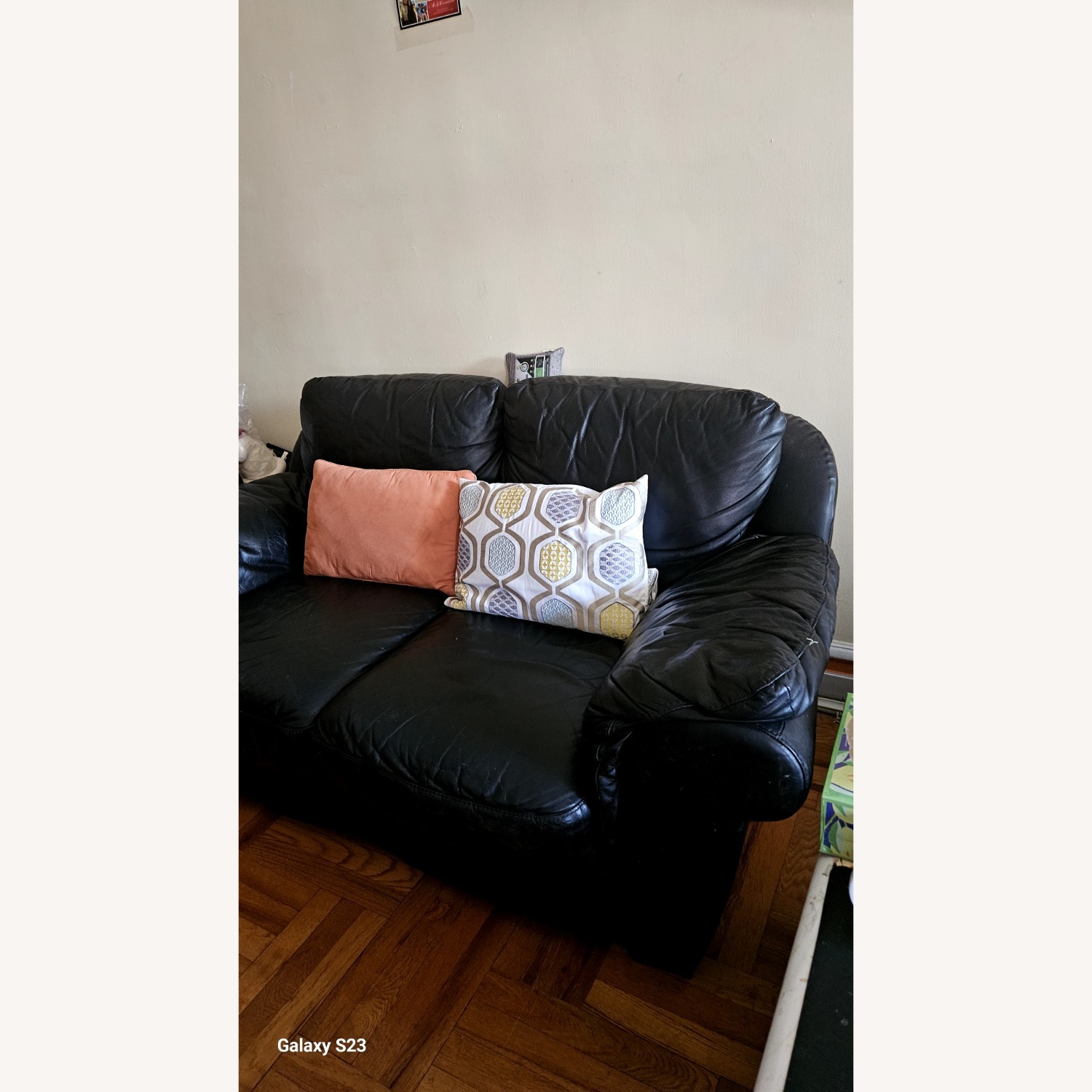 Vintage/Antique Black Leather Loveseat - image-2