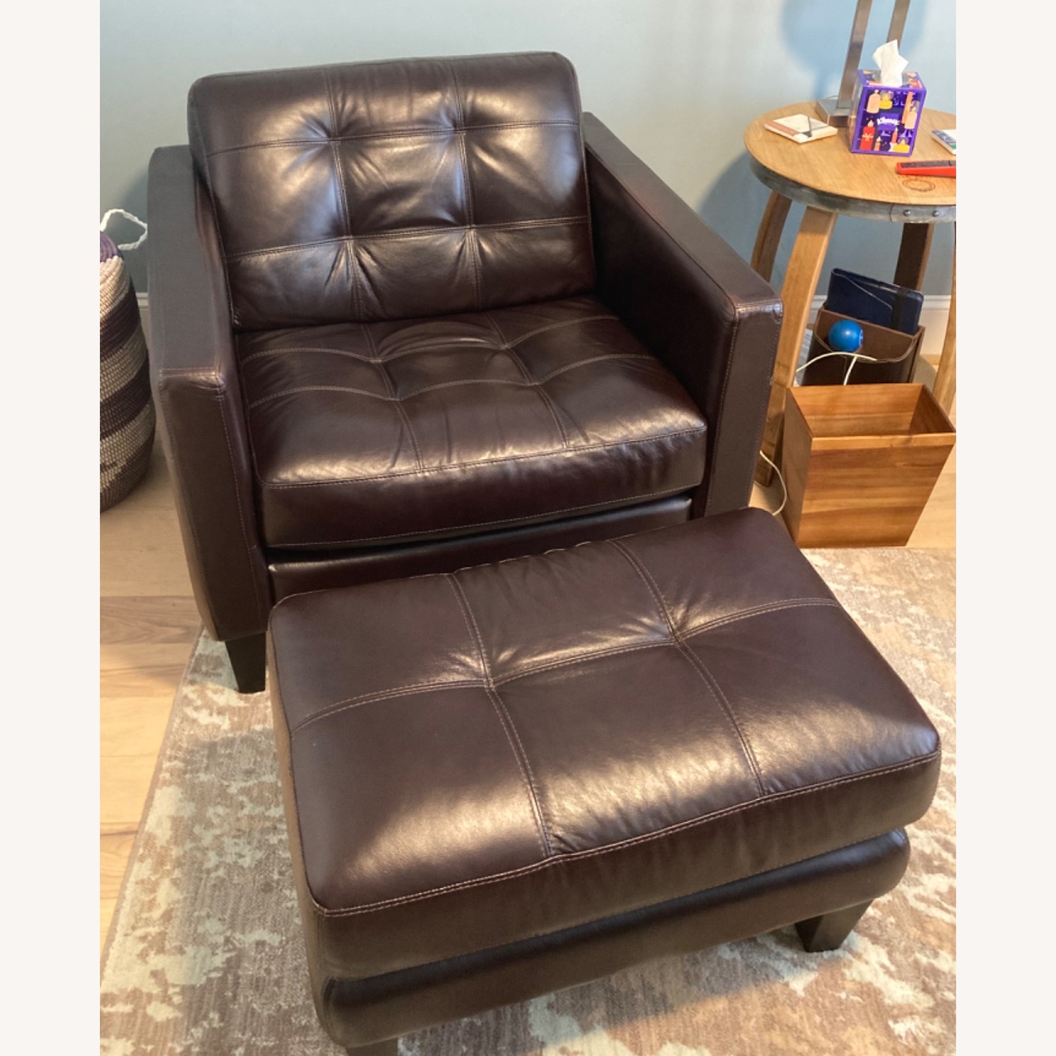 Dark Brown Leather Armchair With Ottoman - image-3