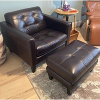 Dark Brown Leather Armchair With Ottoman