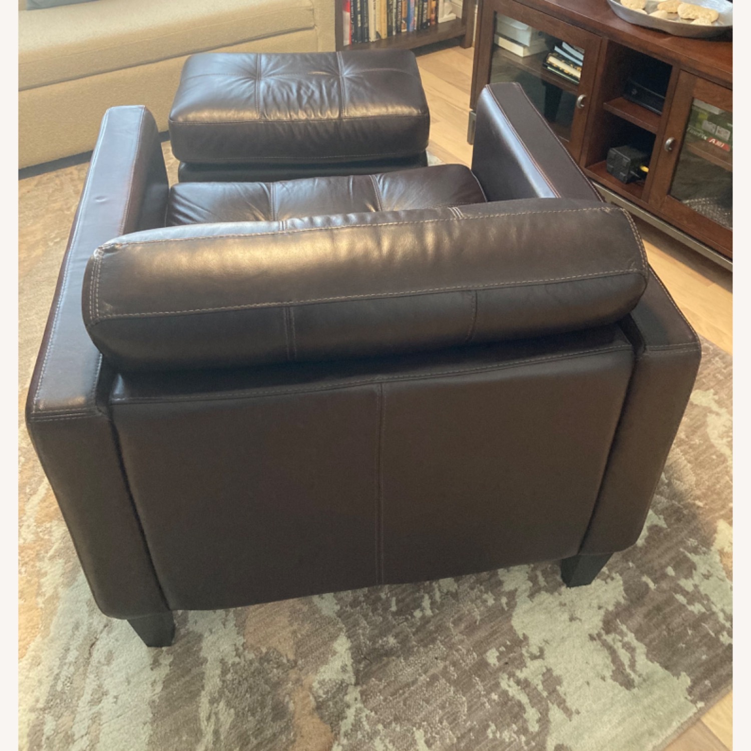 Dark Brown Leather Armchair With Ottoman - image-2