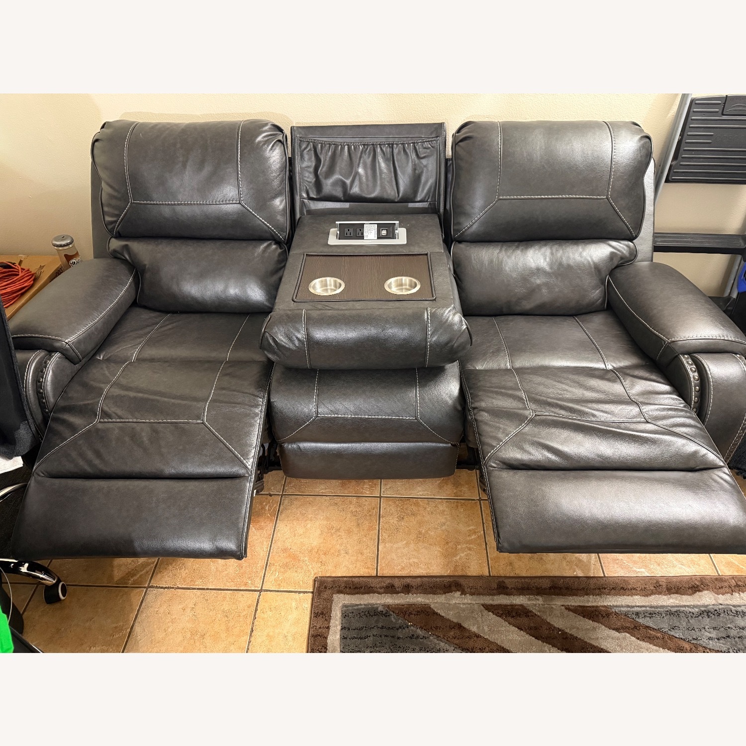 Leather Recliner Sofa with USB/Ac Connector  - image-3