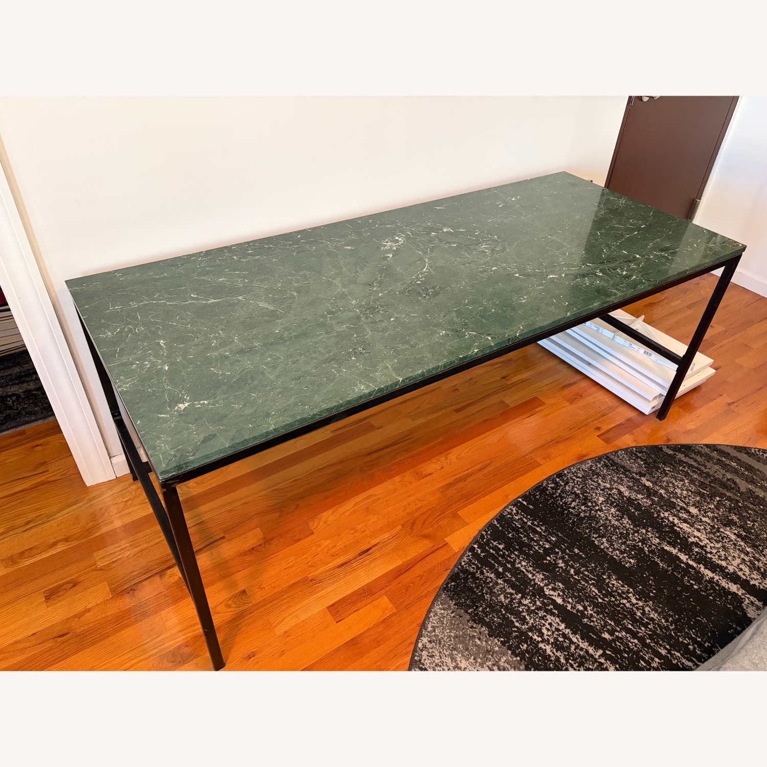 Vintage Green Marble Desk with Metal Frame - image-16