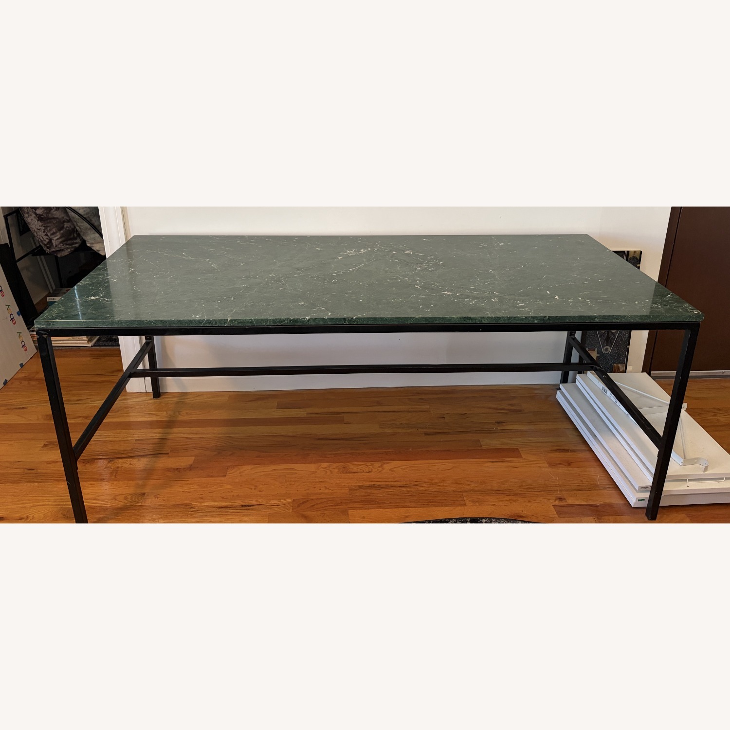 Vintage Green Marble Desk with Metal Frame - image-0