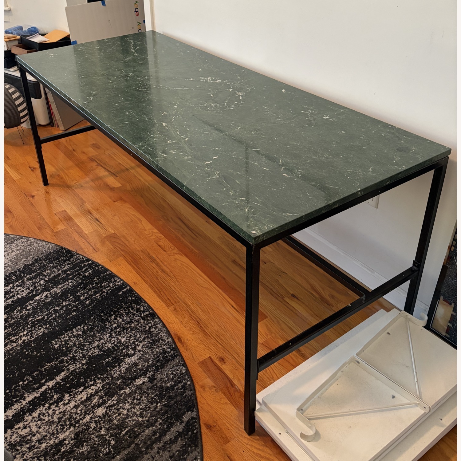 Vintage Green Marble Desk with Metal Frame - image-11
