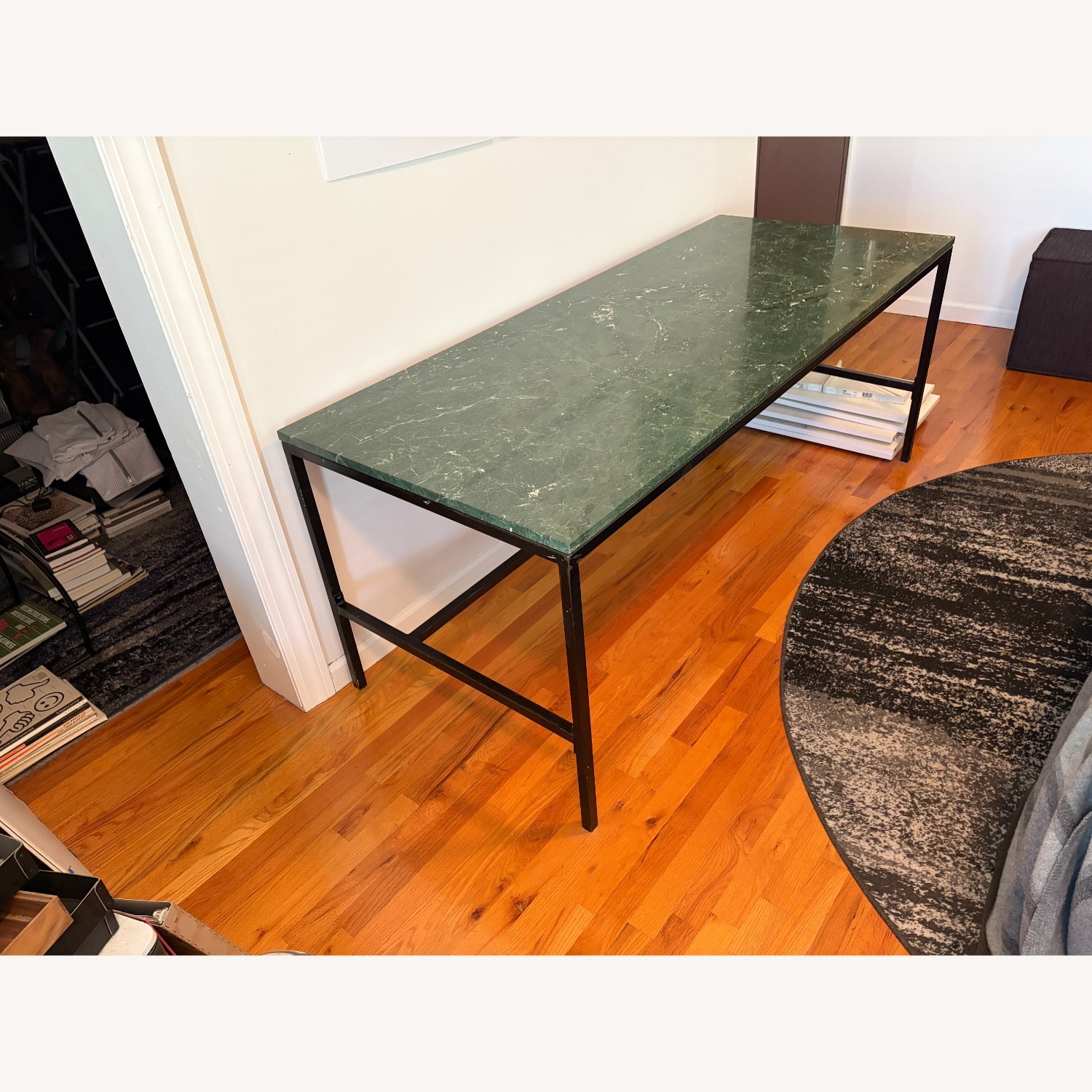 Vintage Green Marble Desk with Metal Frame - image-1