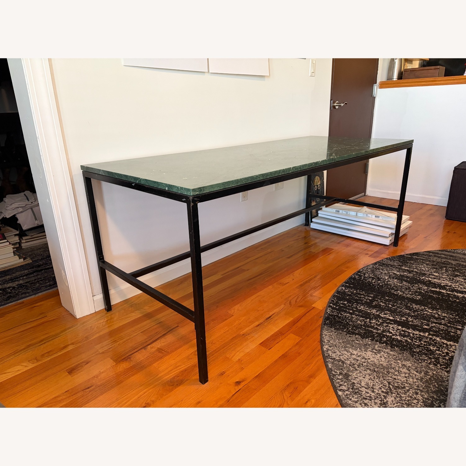 Vintage Green Marble Desk with Metal Frame - image-7