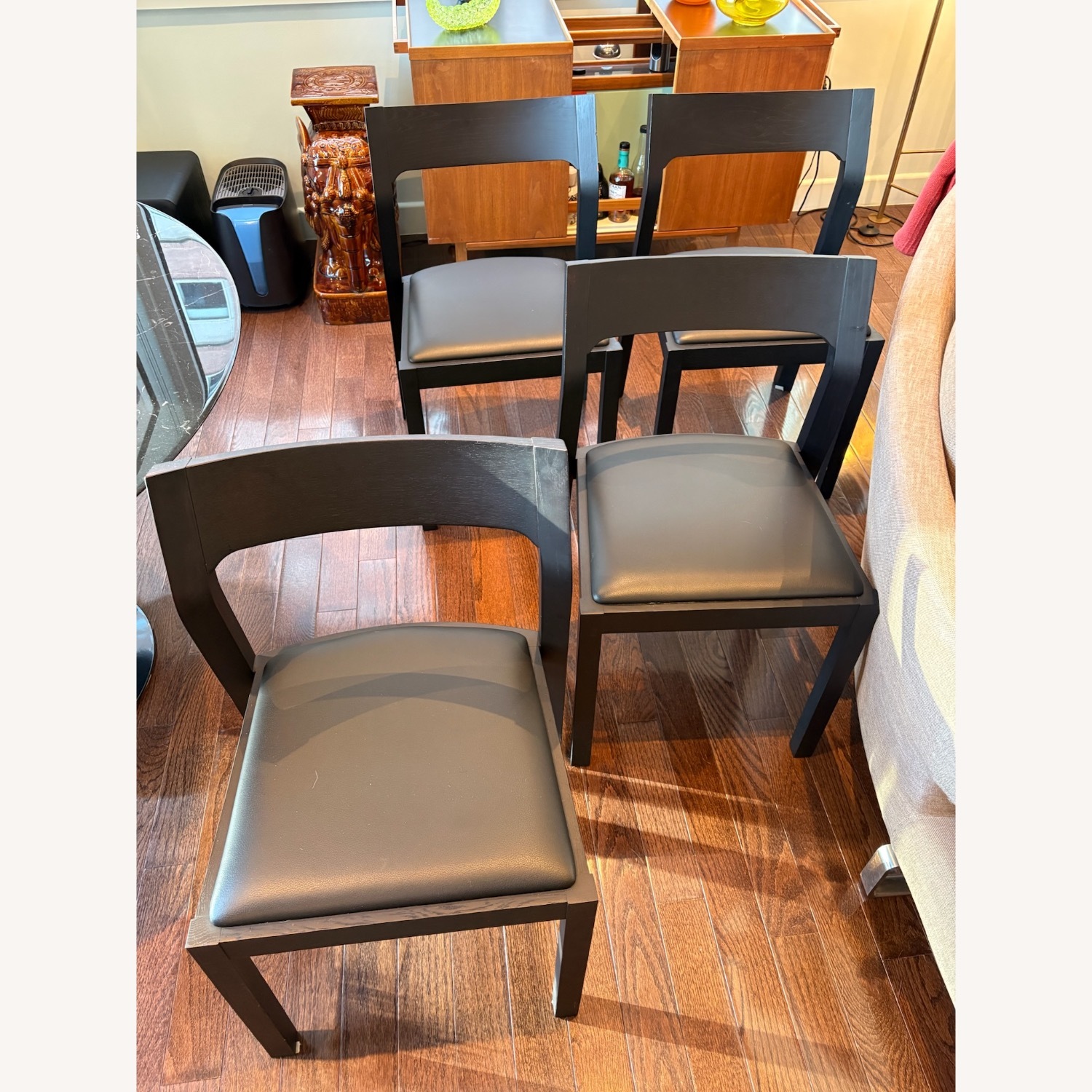 Set of 4 Wood Dining Chairs with Leather Seats - image-2