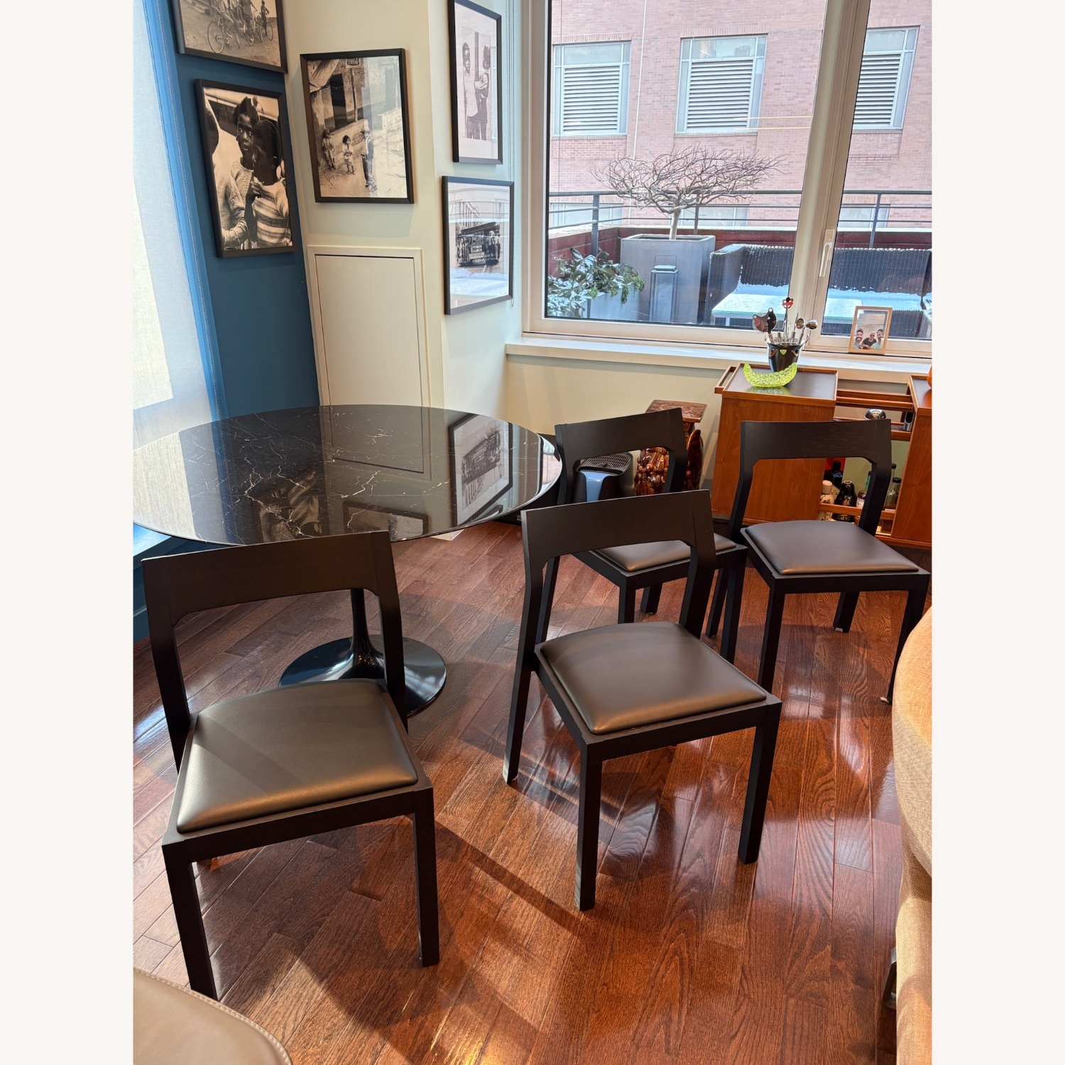 Set of 4 Wood Dining Chairs with Leather Seats - image-3