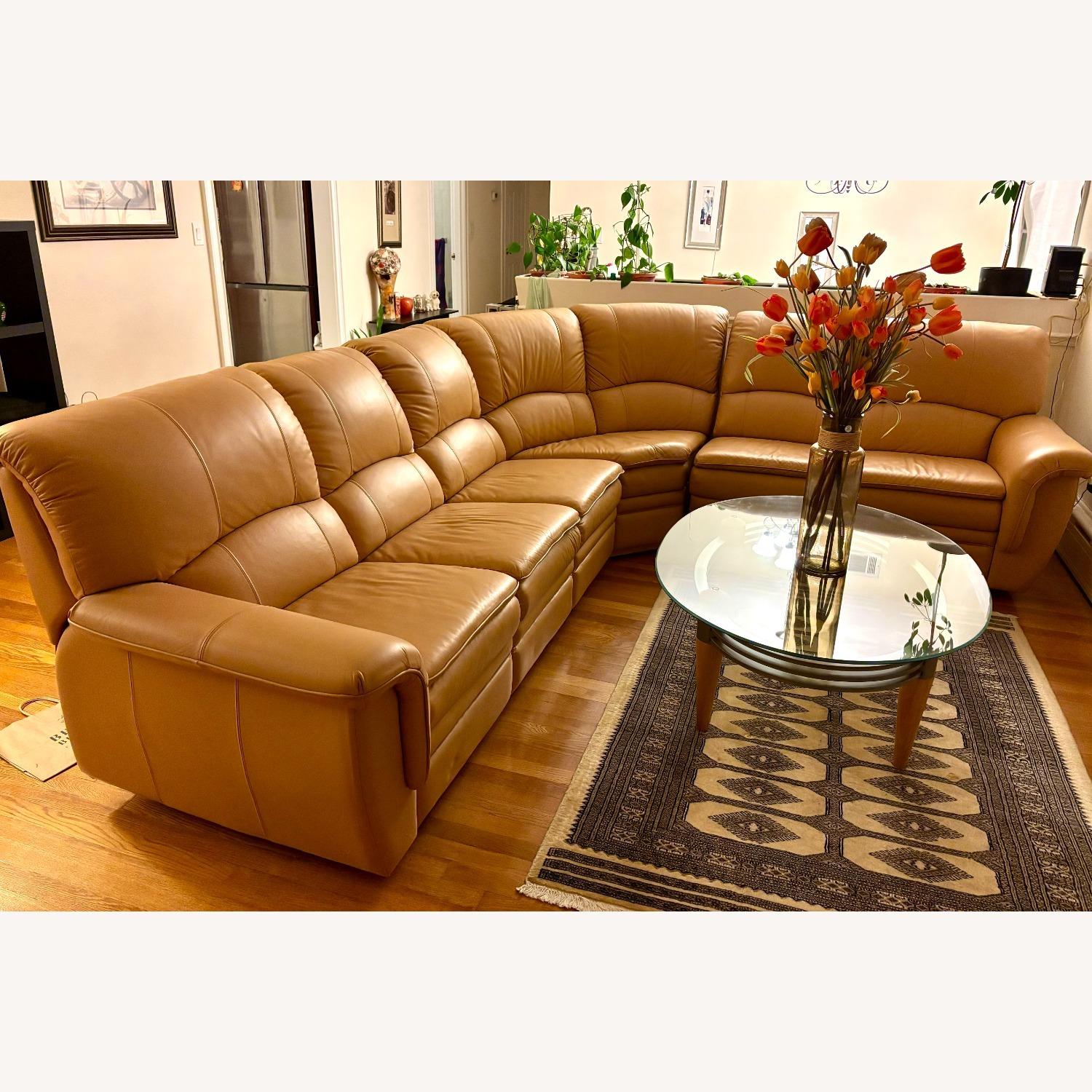 Vintage Yellow Leather 3+ Piece Sectional - image-0
