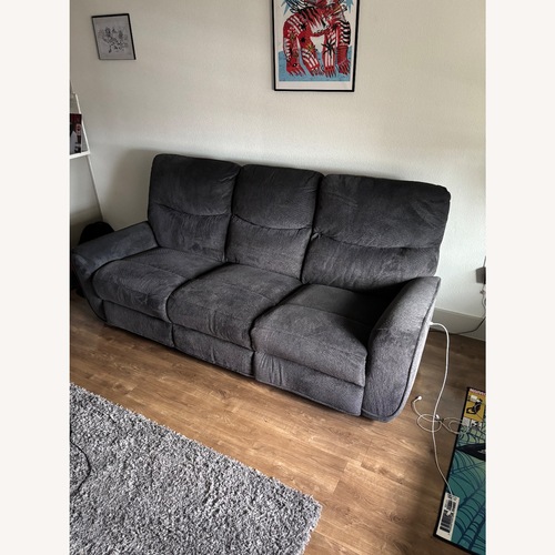 Used Living Spaces Dark Gray Suede 3+ Seater Sofa for sale on AptDeco