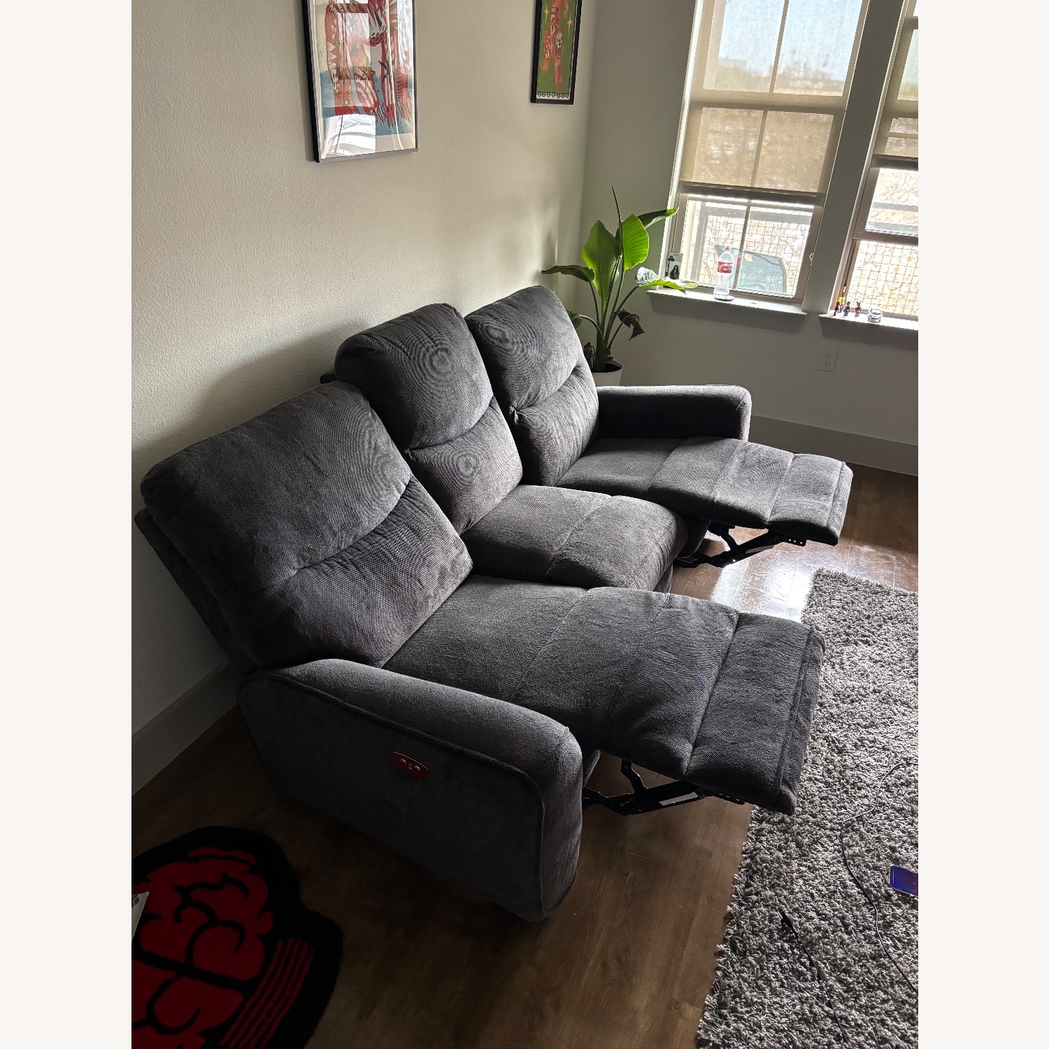 Living Spaces Dark Gray Suede 3+ Seater Sofa - image-3