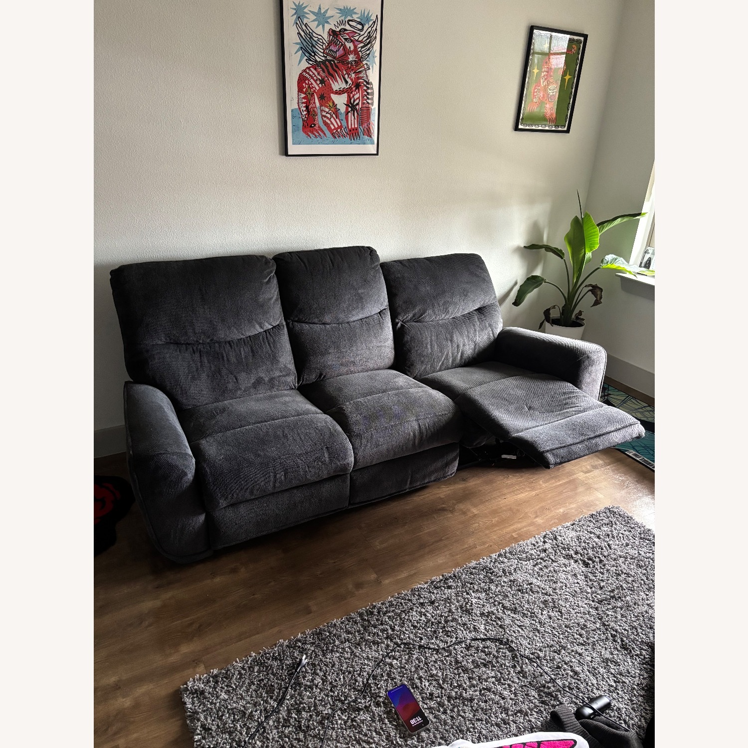 Living Spaces Dark Gray Suede 3+ Seater Sofa - image-2