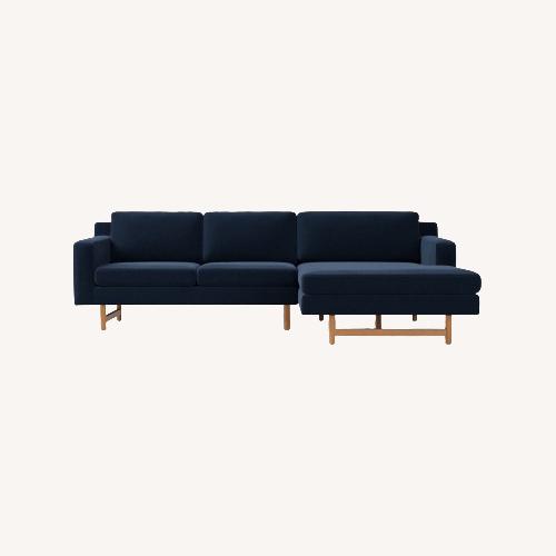 Used West Elm Eddy Blue Velvet 2 Piece Sectional for sale on AptDeco