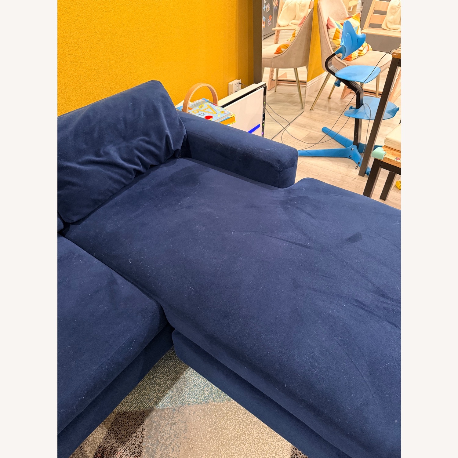 West Elm Eddy Blue Velvet 2 Piece Sectional - image-3