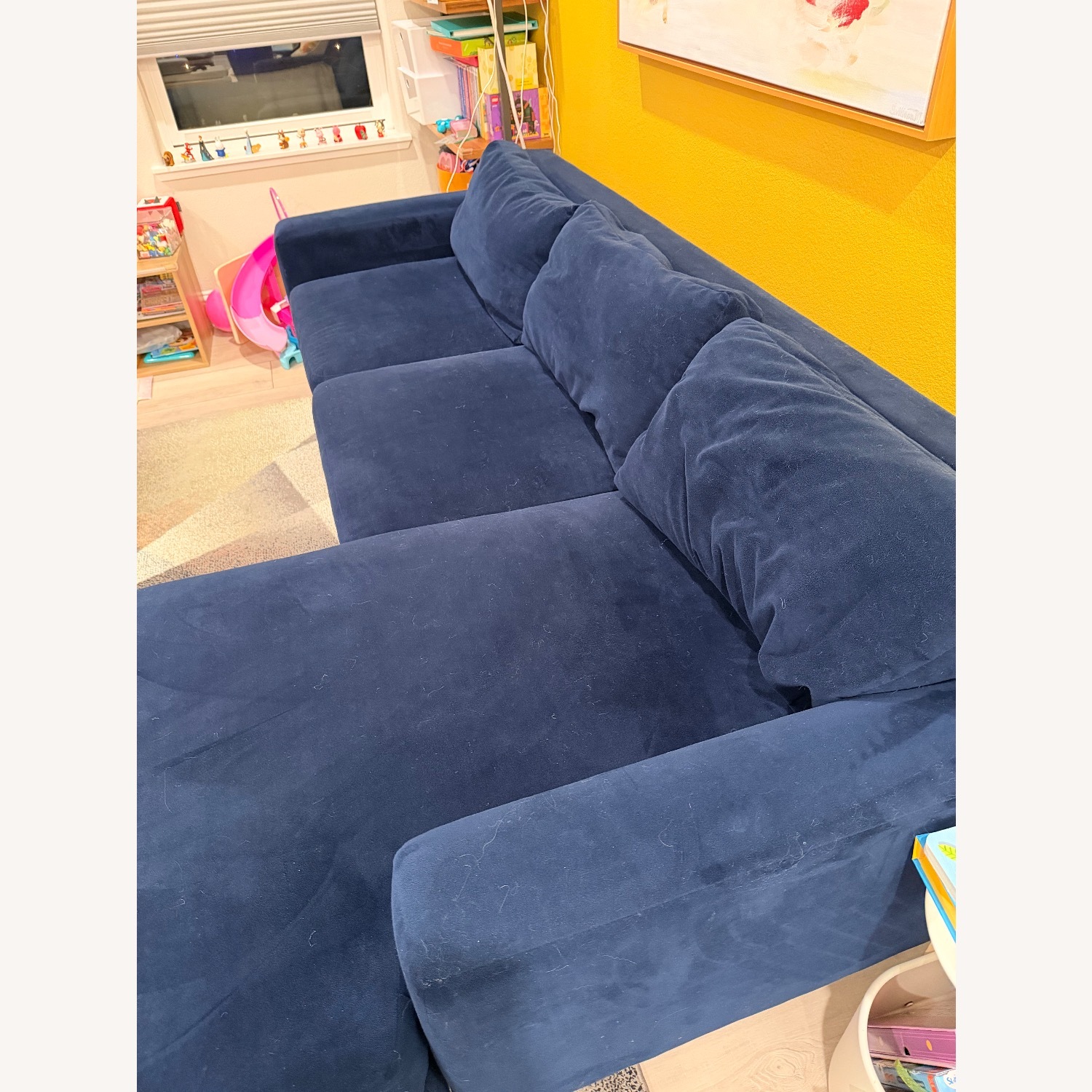 West Elm Eddy Blue Velvet 2 Piece Sectional - image-4