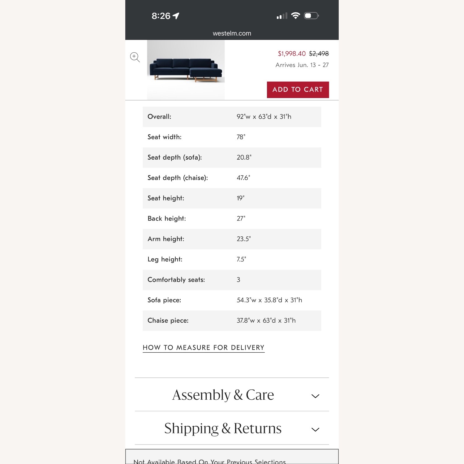 West Elm Eddy Blue Velvet 2 Piece Sectional - image-9