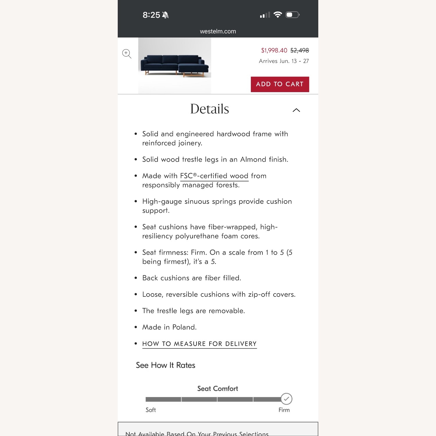 West Elm Eddy Blue Velvet 2 Piece Sectional - image-10