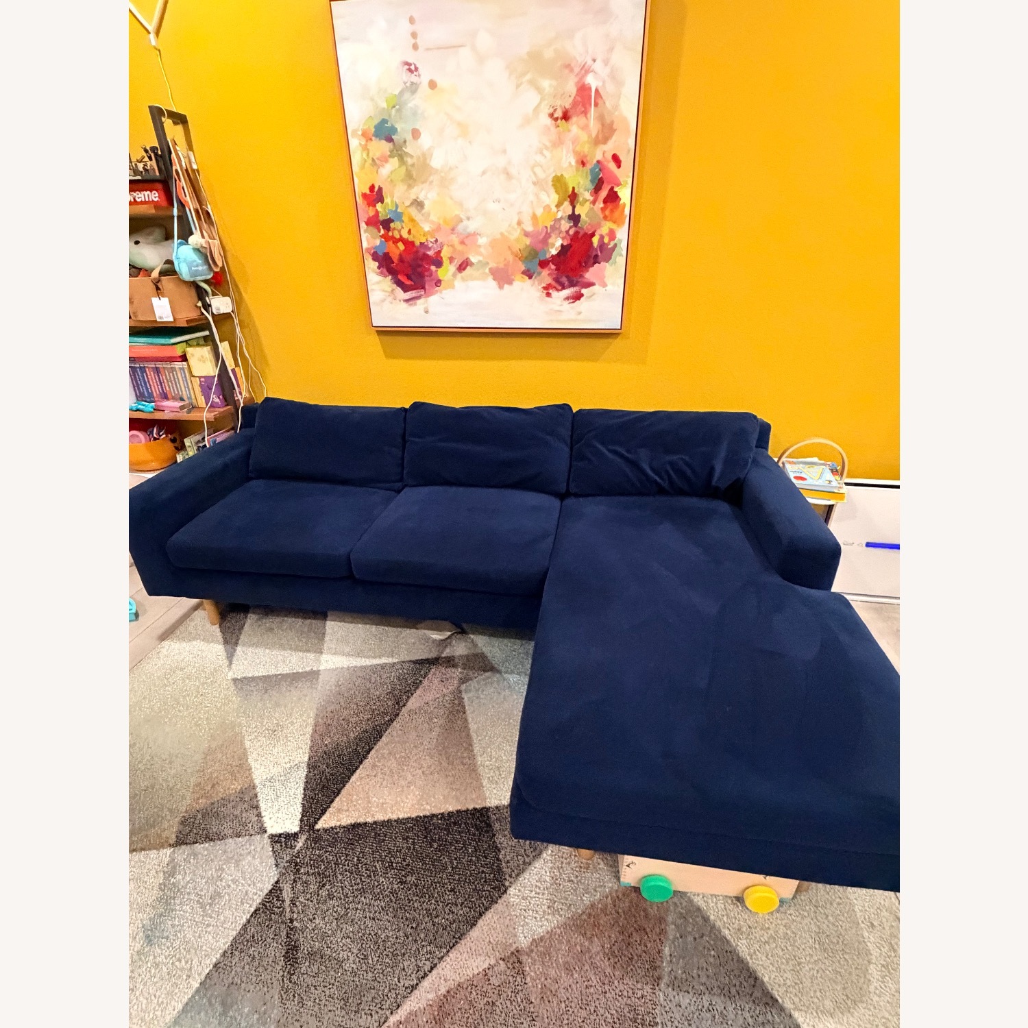 West Elm Eddy Blue Velvet 2 Piece Sectional - image-1