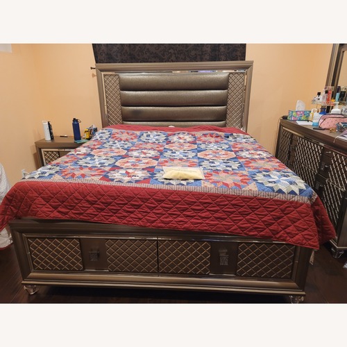 Used Silver Wood King Bed for sale on AptDeco