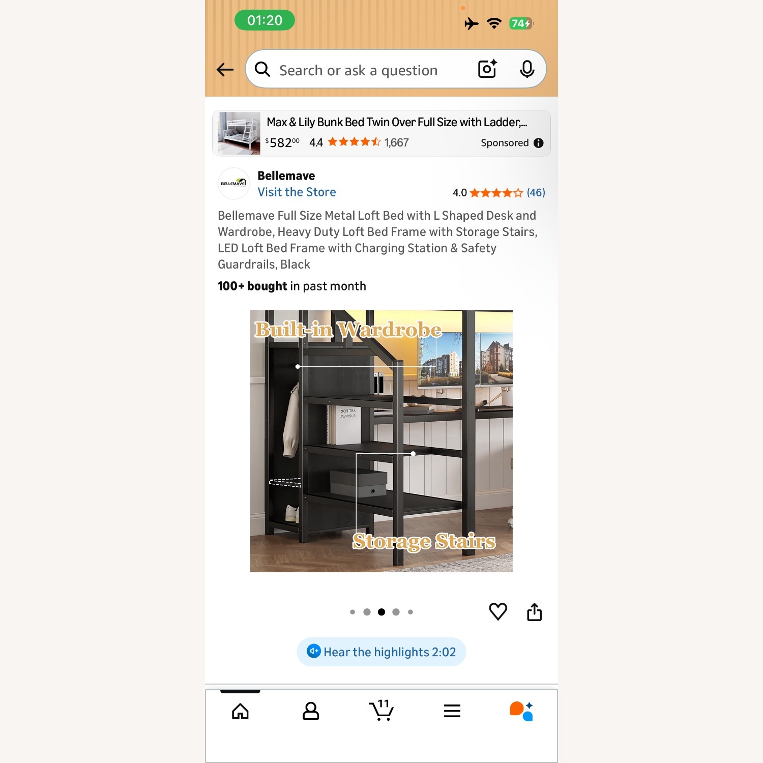 Full Size Metal Loft Bed with Desk and Storage - image-3